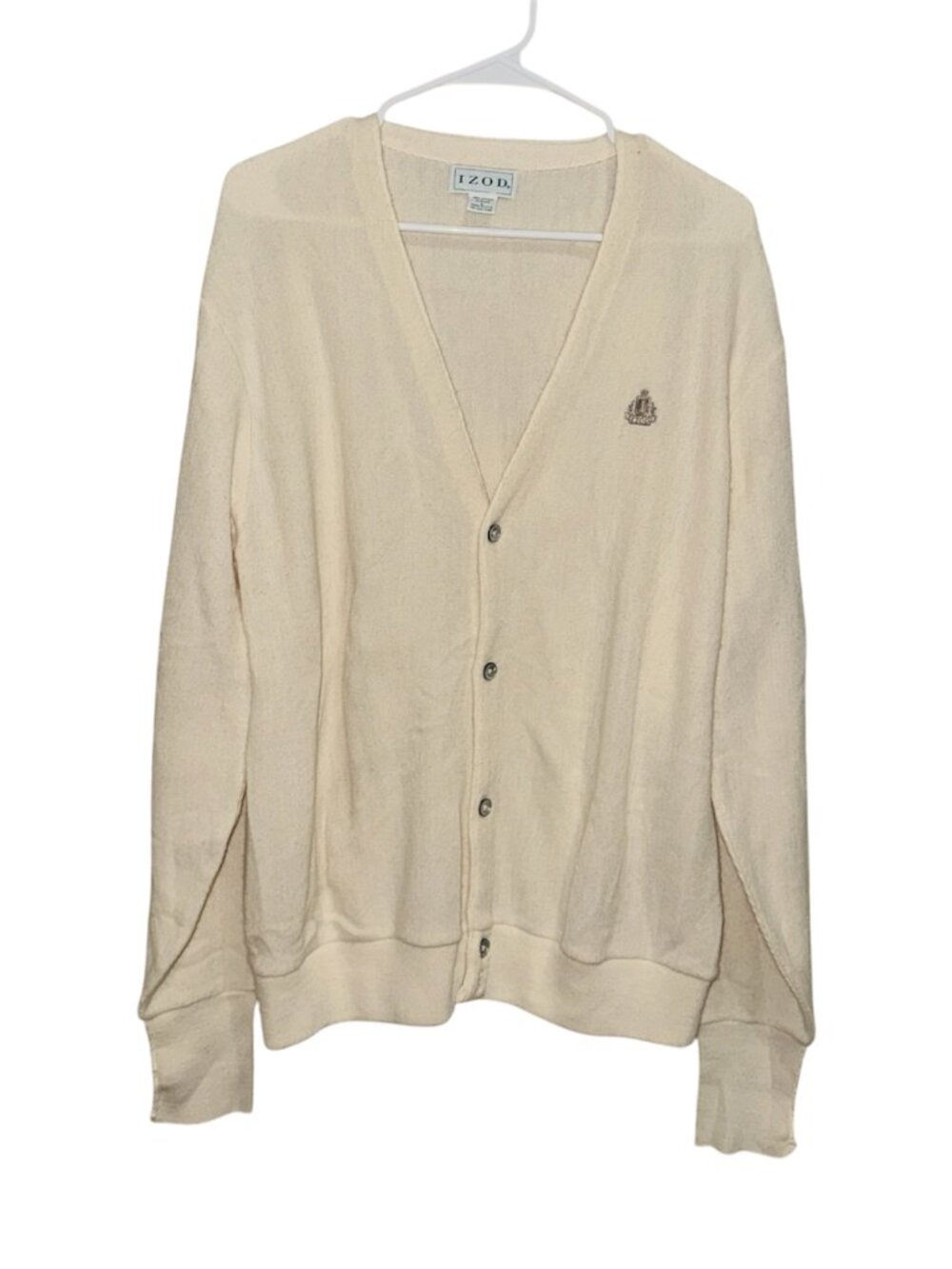 Izod Vintage Collegiate Preppy Cream Button Down Cardigan Sweater